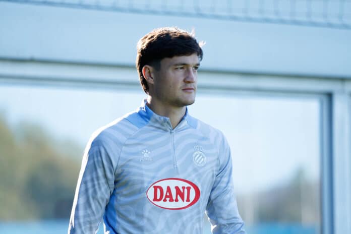 Miguel Rubio en un entrenamiento del Espanyol